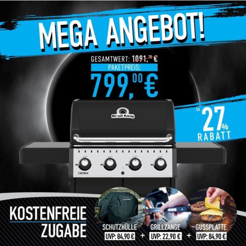 BroilKing Crown™ 420 Bundle inkl. Abdeckhaube, Gussplatte und Grillzange