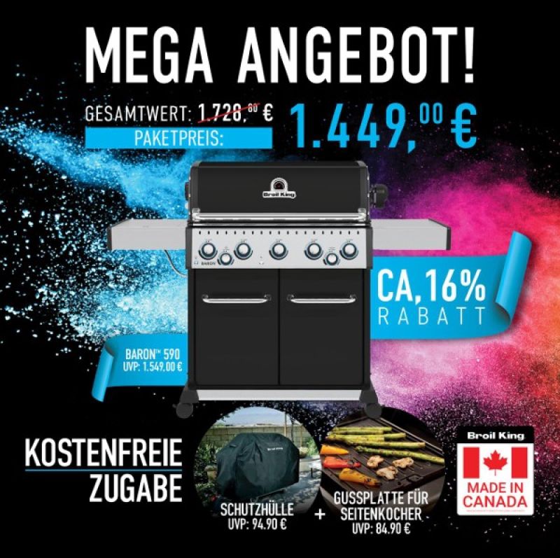 BroilKing Baron 590 Bundle inkl. Abdeckhaube und Gussplatte