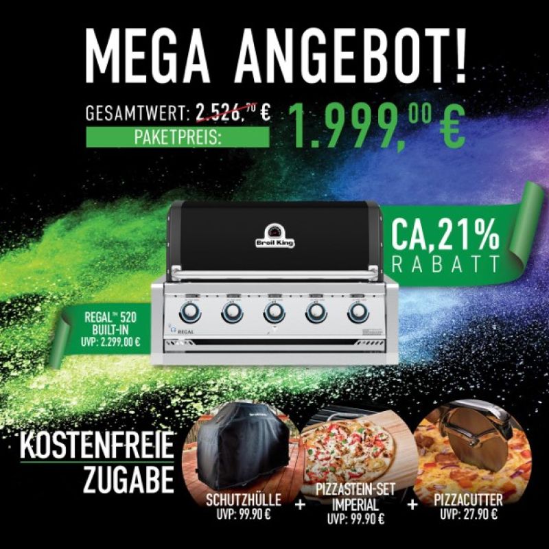 BroilKing Regal 520 Built-In Bundle inkl. Abdeckhaube, Pizzastein-Set Imperial und Pizzaroller
