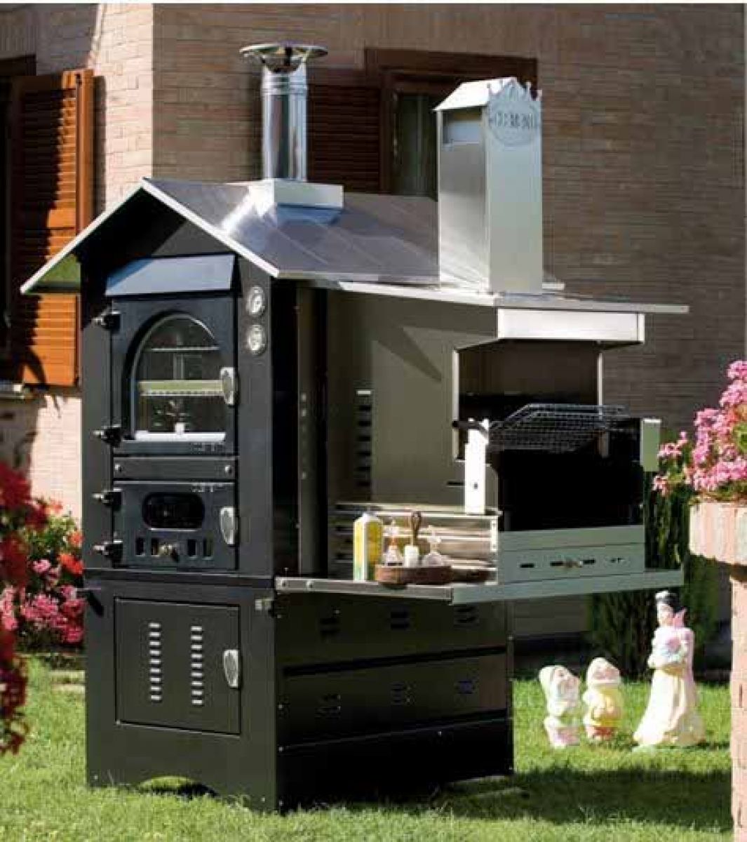 Holzbackofen FETP50, schwarz, Dach Inox (Backraum 80x50 cm)