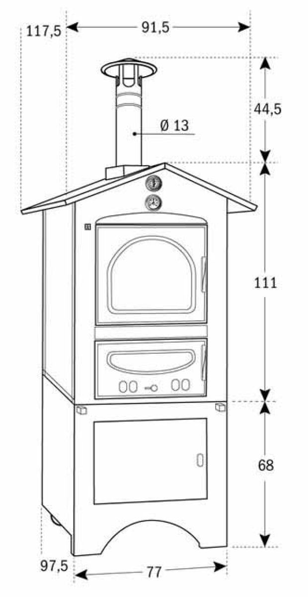 Holzbackofen SMART FECONTX, senffarbig, Dach Inox (Backraum 80x45 cm)