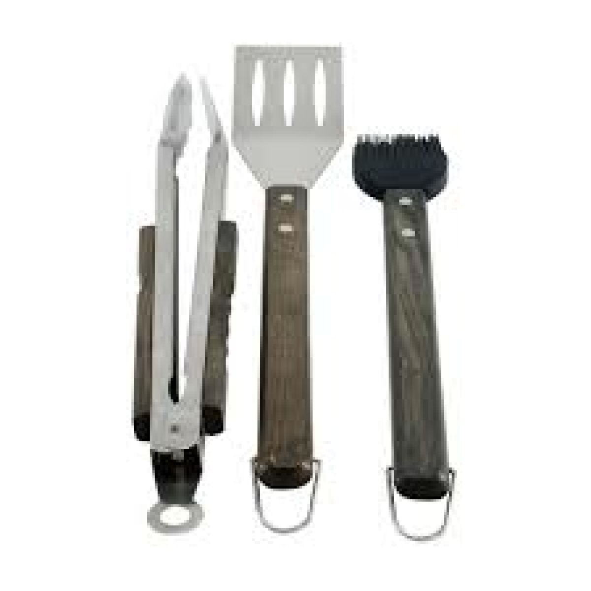 Grillbesteck-Set "Espresso" (Zange, Wender, Bürste), Eichengriffe